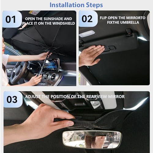 Sedan SUV Car Sun Shade for Windshield UV Rays and Heat Sun Visor Protector, Foldable Windshield Sun Shade Umbrella,Keep Car Cool,Easy to Use/Store,57''x 30'' - size: 57*30 inches