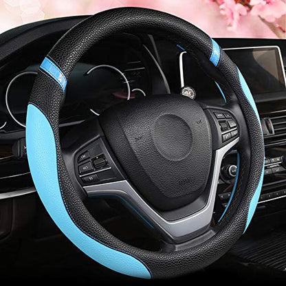 Universal Leather Steering Wheel Cover for Women Steering Wheel Cover for Car 15 inch (Blue) - color: Blue