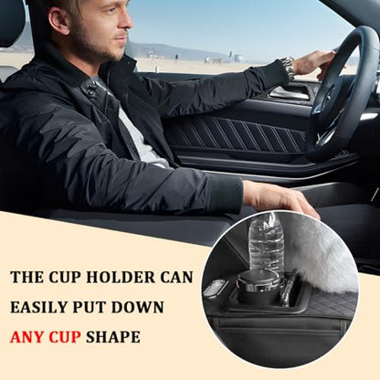 Car Center Console Armrest Box Mat, Nappa Leather Armrest Box Cover with Tissue Box, Cup Holder & Phone Holder, Middle Console Arm Rest Protection Pillow, Universal for Vehicles (Gray) - color: Gray
