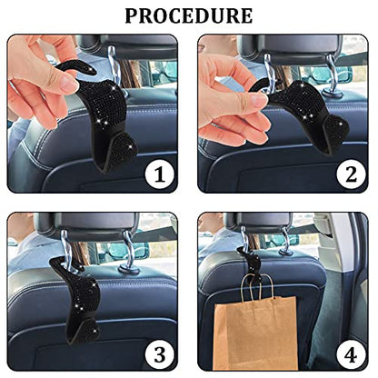 Dermasy 2 Pack Car Hooks, 2021 New Bling Rhinestones Crystal Hooks Car Decorations Auto Seat Back Organizers Strong and Durable Backseat Hanger Storage Universal for SUV Truck Vehicle (Black)