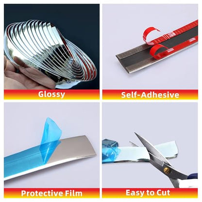 16Ft Chrome Silver Automotive Car Exterior and Interior Molding Trim Universal Bumper Window Door Body Side Decorative Strip Scratch-Proof (1-3/16 inch (30mm)) - size: Width:1-3/16inch(30mm)