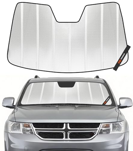 Pigenius Windshield Sun Shade for Dodge Journey 2009-2020. Reflective Aluminum Film Front Window Sunshade - BLAZBLOCK - color: Shiny Silver, size: 2009-2020 Journey