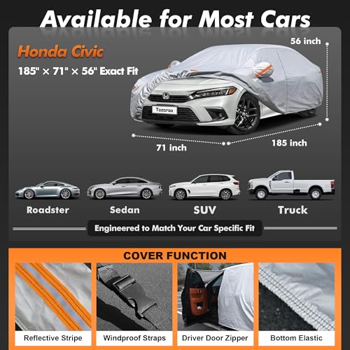 Car Cover Waterproof All-Weather,Heavy-Duty Outdoor Full Exterior Automobiles Sedan/Coupe (Length 179-185 inch) with Windshield Sun Shade Universal Fit Toyota Corolla,Honda Civic,Jetta etc - size: Fit Sedan Length 179-185 inch(3L)
