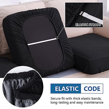 hyha Waterproof Sectional Couch Covers, Non Slip Sofa Couch Cushion Covers L Shape, Thick Stretch Jacquard Fabric, Washable Sofa Slipcovers with Elastic Bottom (1 Piece for Chaise, Black) - color: Black, size: Chaise