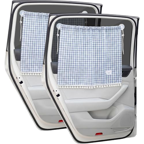 Gilprop 2 Pcs Car Window Shades Suction Cups Double Layer Auto Sun Shade Car Side Window Covers for Family Privacy Protection Breastfeeding Taking a nap Camping 18.5" x 26"(Blue) - color: Blue