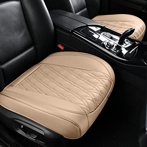 TIEHESYT 2PCS Nappa Leather Covers for Cars, Car Seat Cover Front Bottom Protector, Seat Cushion Without Backrest, Anti-Slip and Wrap Around The Bottom Fit Most Cars and Vehicles, Beige - color: Beige Diamond, size: 2 PCS