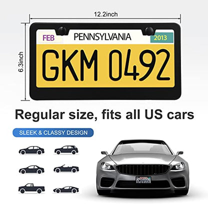 QUANQIUFEI 2 Pack License Plate Frames, Stainless Steel Car License Plate Cover Car Accessories with Screw Caps (Black) - color: Black