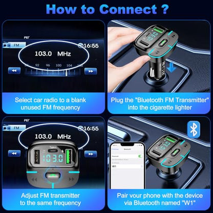 Bluetooth Car Adapter, Wireless Radio Adapter USB C Car Charger MP3 FM Transmitter, Support U Disk/Hands Free Calling