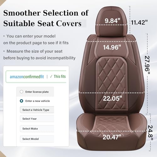 Coverado Car Seat Covers Full Set, Luxury Faux Leather Waterproof Seat Cover, Front and Back Car Seat Protector, Universal 5 Seat Leather Seat Cushion, Carseat Cover Fit Most Cars, Coffee - color: A-Coffee, size: Fullset