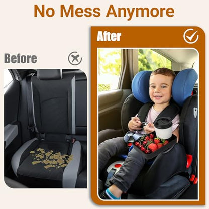 Travel Tray for Kids Car Seat - Silicone Car Seat Cup Tray, Travel Tray for Car Seat with Expandable Base for Fruit, Toys, Books Fits Most Cup Holders