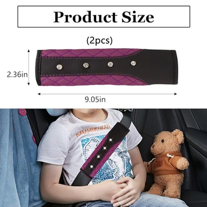 Hovom 2PCS Bling Car Seat Belt Cover Pad, Leather Seatbelt Covers for Cars, Soft Safety Seatbelt Shoulder Strap Covers, Rhinestone Auto Seat Belt Protector Cushion for Women Girls (Purple) - color: Purple