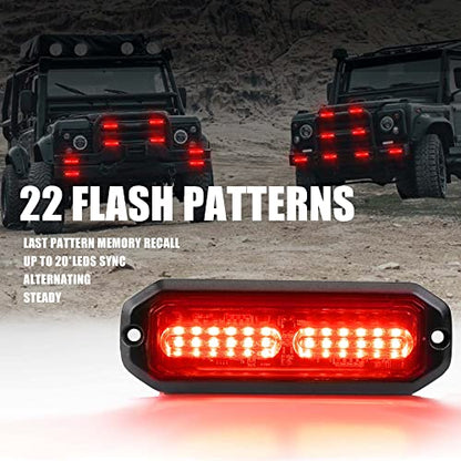WINECO Ultra-Thin waterproof sync alternating Linear Lens 8pcs 12 led grill strobe lights Red Surface Mount Deck Dash Grill Grille Strobe Lights Warning Police Light for Emergency Vehicles - color: Red