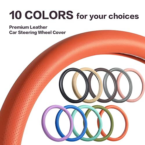 Car Steering Wheel Cover,Universal 15 Inch Premium Leather Car Steering Wheel Cover,Best Grip,Perforated Design,Breathable,Non-Slip,Sweat-Absorbent,Warm in Winter and Cool in Summer (Green) - color: Green