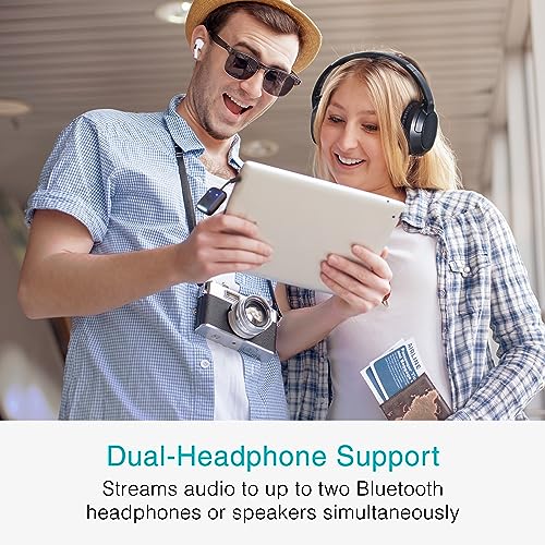 MEE Audio Connect Air in-Flight Bluetooth Wireless Audio Transmitter Adapter for up to 2 AirPods/Other Headphones; Works with All 3.5mm Aux Jacks on Airplanes, Gym Equipment, TVs, & Gaming Consoles - color: Black, style: Connect Air