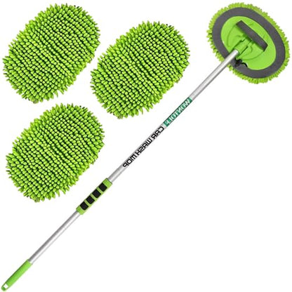 62'' Car Wash Brush with Long Handle Chenille Microfiber Car Wash Mop Mitt Kit Scratch-Free Car Cleaning Brush Care Kits with Replacement Head Supplies for Cars RV Truck Boat - color: Green