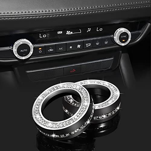 TOMALL Bling Car AC Knob Covers Compatible with Mazda 3 CX-30 Center Console Air Conditioning Knob Button Cover Radio Button Cover Air Conditioner Cover Trim Interior Ring Bling Decoration for Car