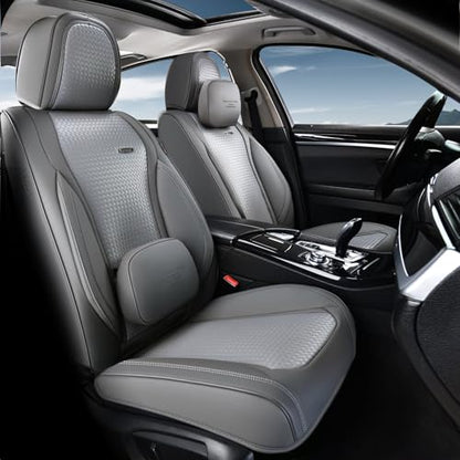 Coverado Seat Covers, Car Seat Covers Front Seats, Waterproof Nappa Leather Auto Seat Cover with Lumbar Head Pillow, Gray Seat Covers Carseat Cover Universal Fit for Most Cars - color: Gray（Pillow）, size: Front