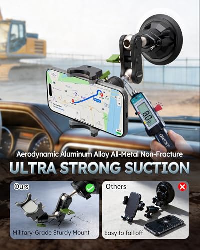 Heavy Duty Phone Mount for Truck, Suction Cup Windshield Car Phone Holder, Ultra-Durable Mteal Car PhoneHolder for F- 150 RAM Silverado Kenworth Peterbilt Freightliner, 360° Anti-Shake Car Phone Mount - style: Standard