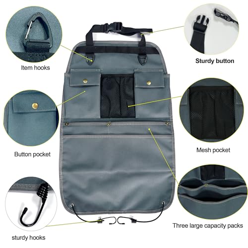 Car Seat Back Organizer with Multiple Pockets and Hooks (grey) - color: grey