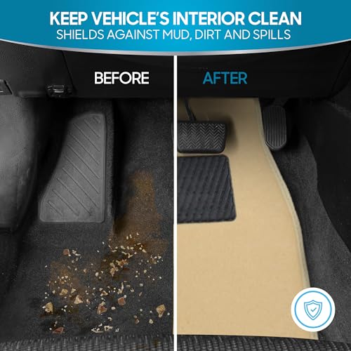 BDK MT-100-LB Classic Light Beige Carpet Floor Mats with Vinyl Heel Pad for Car SUV Truck Van, Universal Fit Front & Rear Liner - color: Light Beige