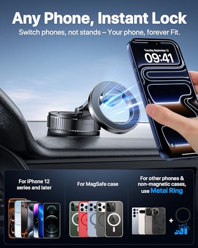 Miracase 2026 Vacuum for Magsafe Car Mount, [Strongest Suction] Magnetic Phone Holders for Your Car, 360° Adjustable Car Phone Holder Mount for iPhone 17 Pro Max 16 15 14 13 12 & All Smartphones