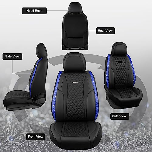 CAR PASS Nappa Leather seat Covers Bling Diamond Car Seat Covers Full Set Universal Cushioned, Waterproof Heavy-Duty Anti-Slip Luxury, Fit for SUV Sedan,Sparkly Glitter Women Crystal Blue Rhinestone - color: Blue Diamond, size: Full Set