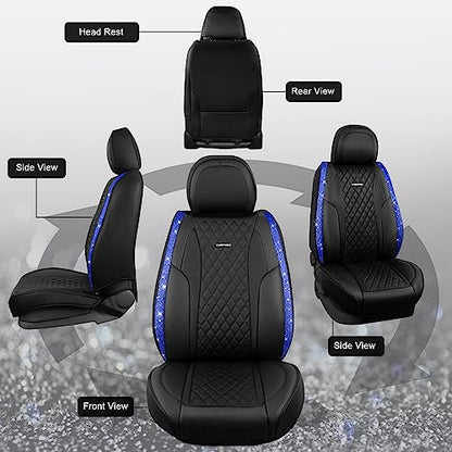 CAR PASS Nappa Leather seat Covers Bling Diamond Car Seat Covers Full Set Universal Cushioned, Waterproof Heavy-Duty Anti-Slip Luxury, Fit for SUV Sedan,Sparkly Glitter Women Crystal Blue Rhinestone - color: Blue Diamond, size: Full Set