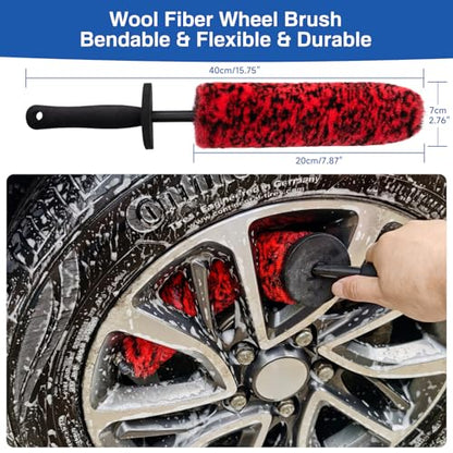 4 Pack Car Wheel and Tire Cleaner Brushes Kit Auto Motorcycle Rim Hub Ultra Soft Microfiber No Spatter Bendable Woolies Bristle Cleaning Set - color: Red & Black