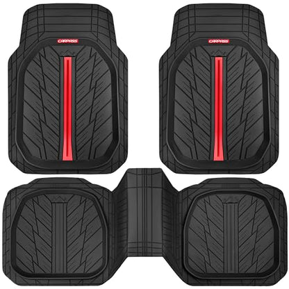 CAR PASS Tire Tread DeepDish Rubber Floor Mats for car Heavy Duty car mats All Weather, Universal XL~M Trim to Fit for Truck SUV Vehicle Automotive, Waterproof car mats 3 Piece (red Black) - color: Red Black