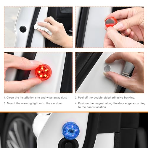 4 PCS Wireless Car Door LED Warning Lights, 5 LED Roadside Strobe Lamp for Anti Rear End Collision, Universal Flashing Safety Signal Light for Sedans SUVs Trucks Vans (Blue) - color: Blue