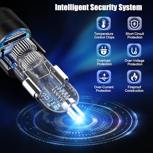 USB C Car Charger, 38W Dual Ports USBC & USB-A Cigarette Lighter Adapter Fast Charging Phone Plug with Bulit-in 1.2m Coiled Cable for iPhone 17 Pro Max,16,16e,15, 14, 13, Galaxy S25, S24, Pixel 7 - color: 1-Pack Black
