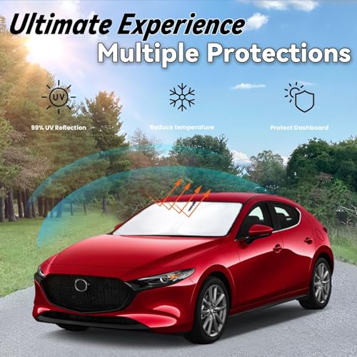 Windshield Sun Shade for 2019-2025 2026 Mazda 3 Mazda3, Car Front Window Sunshade with 240T Sun Visor Protector Blocks UV Rays Heat Sun Shield Accessories - size: For Mazda 3 2019-2026