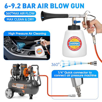 Aluminium Car Cleaning Gun Set with Tapered Nozzle, 6-9.2Bar High Pressure Air Blow Gun with 2 Set Nozzle, Pressure Air Blower Blow Gun Producing Powerful Blast of Air for Cleaning Cars, Velvet, etc - color: White, with Bottle Set