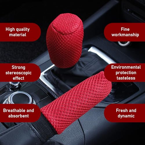 2 PCS/Set Car Gear Shift Knob Cover & Car Handbrake Cover, Anti-Slip Car Gear Shift Handle, Handbrake Cover Gear Cover Set, Universal for Most Cars (Red) - color: Red