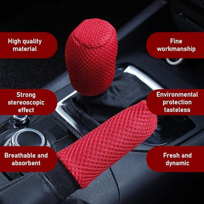 2 PCS/Set Car Gear Shift Knob Cover & Car Handbrake Cover, Anti-Slip Car Gear Shift Handle, Handbrake Cover Gear Cover Set, Universal for Most Cars (Red) - color: Red