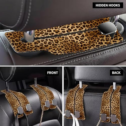 1 Pack Car Seat Headrest Hooks for Purses and Bags Abstract Brown and Black Leopard Bag Purse Holder for Car with Double Metal Hooks Car Purse Hanger Hanging Accessories - color: Abstract Brown and Black Leopard