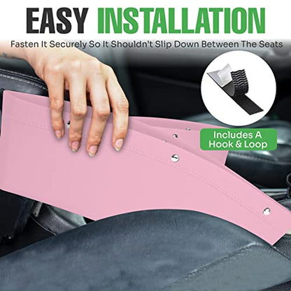 lebogner Between Car Seat Gap Filler Organizer, 2 Pack PU Leather Side of Center Console Car Pocket for Phone, Coins and Keys, Multifunction Crevice Caddy Catcher, Vehicle Interior Accessories, Pink