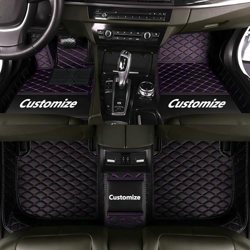 Custom Personalized Floor Mats for Cars，Luxury Full Coverage All Car Floor Mats，Anti-Slip Leather Car Mat Set ，Custom Floor Mats for 99% of Cars, Trucks & SUVs. (Black Purple) - color: Black purple