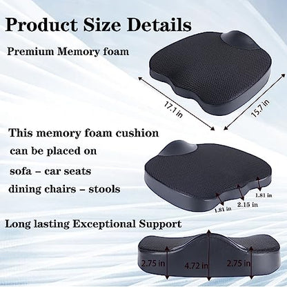 Decompression Cushion, Comfort Memory Foam Seat Cushion for Car Seat Drivers, Tailbone (Coccyx) Pain Relief Cushion, Office Chair Cushion (Gray) - color: Gray