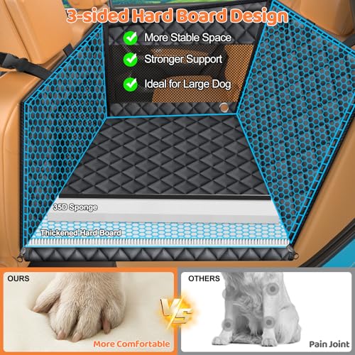 URPOWER Hard Bottom Dog Car Seat for Large Medium Dogs, Dog Back Seat Extender with 3-Sided Hard Boards, Waterproof Pet Backseat Cover Dogs Hammock for Large Cars, Trucks and SUVs, Holds up to 200 lbs - color: Black