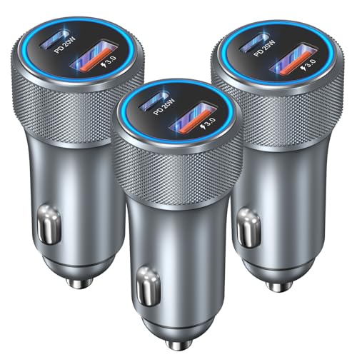 USB C Car Charger 36W, OKRAY 3-Pack Fast Charging PD3.0+QC3.0 Dual USB Car Phone Charger 12v Type C Cigarette Lighter Adapter for iPhone 17 16 15 14 13 Pro, Samsung Galaxy S25 S24 A16, Pixel 9 (Grey) - color: Grey, size: 3-Pack