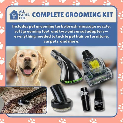 Vacuum Pet Brush Attachment Kit 5-Pack – Dog Grooming Tools with Turbo Brush, Massage Nozzle & 2 Adapters – Fits 1.25", 1.5", 1-3/8" Hoses – Compatible with Shop Vac, Shark, Miele, Bissell & More - color: 5-Pack Pets