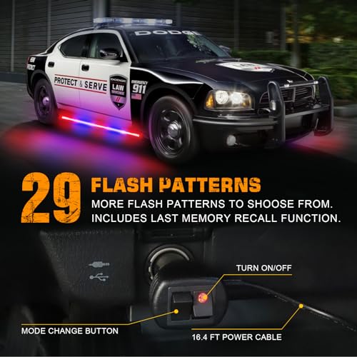 XRIDONSEN 2PCS 60 inch Police Lights Strip 720 LED Running Board Police Light Red Blue Emergency Strobe Flashing Warning Hazard Safety w/Waterproof Flexible Tube for Vehicles Trucks SUV Jeep - color: Red/Blue