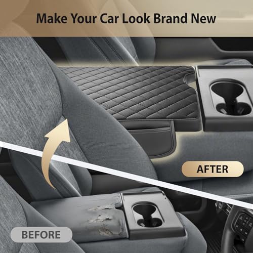 AZEAM Center Console Cover for 2015-2026 Ford F150, 2017-2026 F250 F350 F450 with 40/20/40 Jump Seat, Leather Middle Console Armrest Cover Accessories with 2 Sided Pockets (Jump Seat Only)