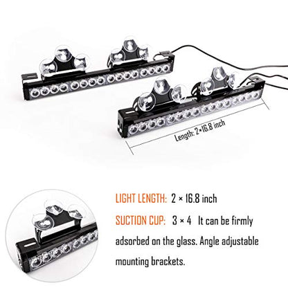 Blue/White 2 in 1 Emergency Strobe Light Bar 21 Flash Patterns Traffic Advisor Warning Hazard Windshield Safety Lights Bar with Cigar Lighter for Police Vehicles, Truck (2×16.8 inch, 32 Led) - color: Blue/White
