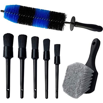 7Pcs Wheel & Tire Brush, Car Detailing Kit, 17inch Long Soft Wheel Brush, 5 Detail Car Wash Kit for Cleans Dirty Tires & Releases Dirt and Road Grime, Short Handle - color: Blue