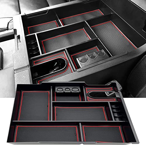 Compatible with Toyota Tundra Accessories Center Console Tray Organizer for Tundra 2014-2020 2021 Insert ABS Armrest Box Secondary Storage (Red) - color: Red