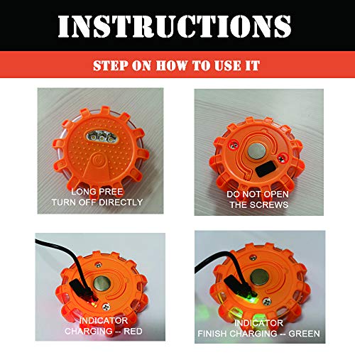 Ecoangel USB Rechargeable LED Road Flares Emergency Lights-Roadside Warning Car Safety Beacon Flashing Disc Flare Kit with Magnetic Base for Vehicles & Boat | 12 Beacon Disc Pack - color: 12