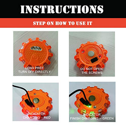 Ecoangel USB Rechargeable LED Road Flares Emergency Lights-Roadside Warning Car Safety Beacon Flashing Disc Flare Kit with Magnetic Base for Vehicles & Boat | 3 Beacon Disc Pack - color: 3