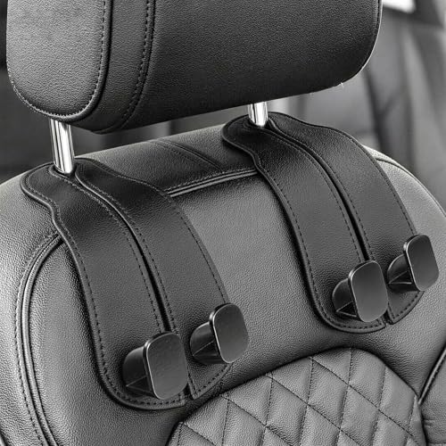 WOCOCN 2 Pack Car Purse Hook for Car Seat Headrest, Double-Sided PrintingPU Leather Purse Holder with Metal Hook, Cute Car Accessories for Women, Men (Car hook - Black A) - color: Car hook - Black A
